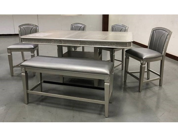 Klina Silver Champagne Counter Height Dining Bench - MyWaynesHome #