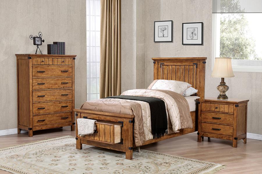 Brenner Brown Twin Bed 4 Pc Set - MyWaynesHome #