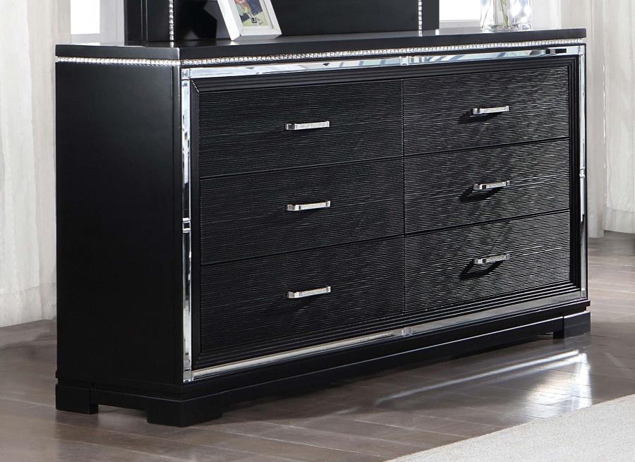 Coaster Eleanor Rectangular 6-Drawer Dresser Silver And Black Coaster Eleanor Rectangular 6-Drawer Dresser Silver And Black