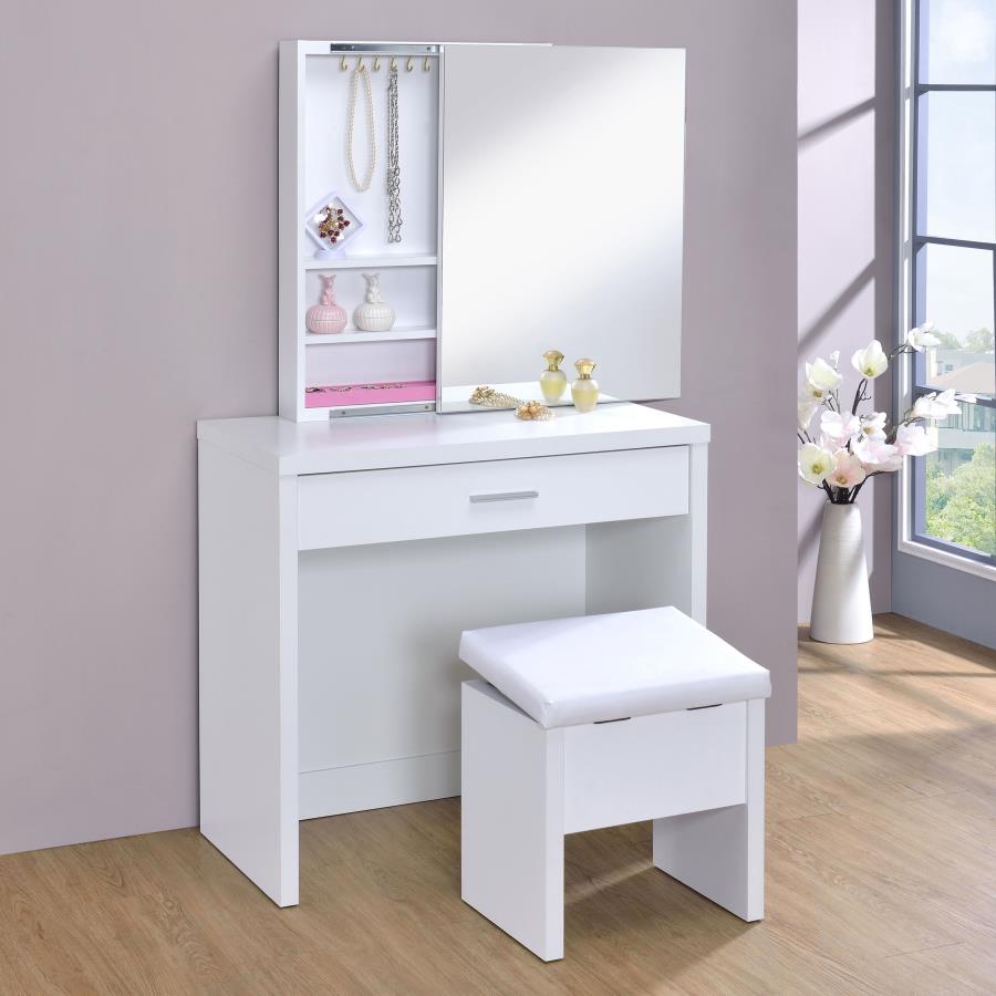 Harvey White Vanity Table & Mirror - MyWaynesHome #