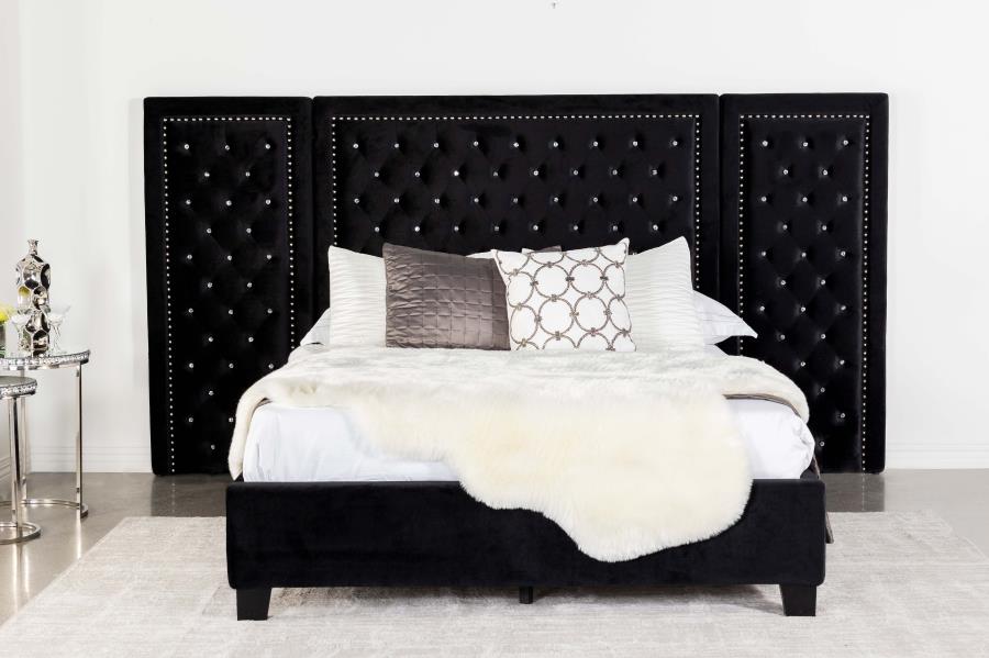 Hailey Black Queen Bed W/ Wing Panel - MyWaynesHome #