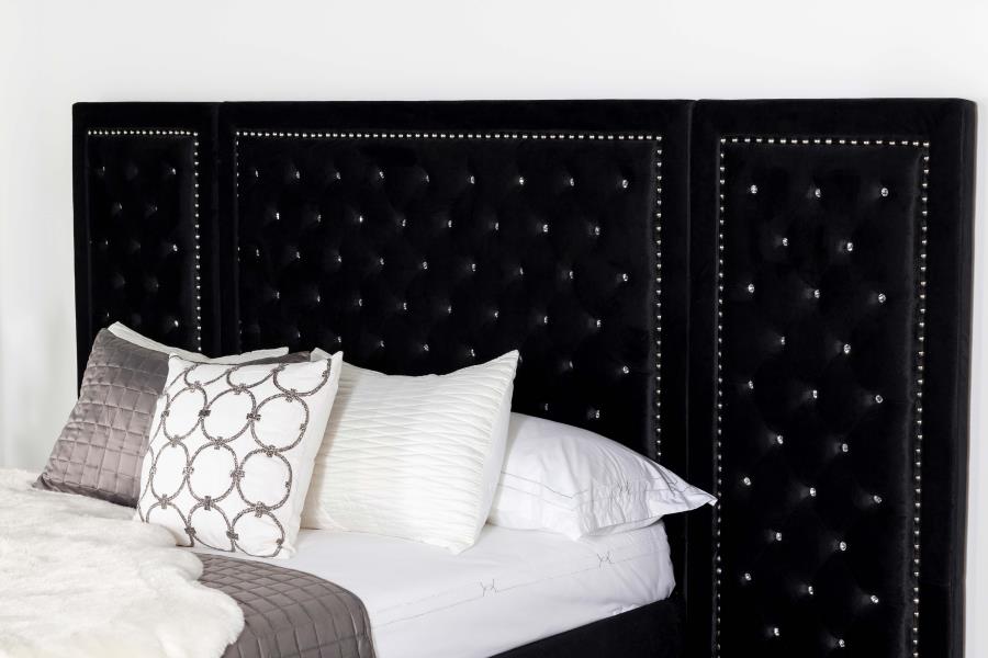 Hailey Black Queen Bed W/ Wing Panel - MyWaynesHome #