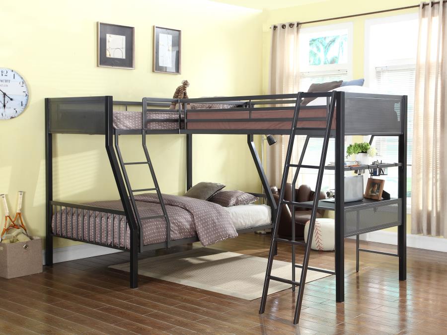 Meyers Black Twin / Full / Twin Triple Bunk Bed - MyWaynesHome #