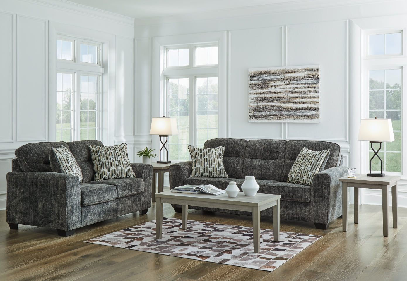 Lonoke Sofa and Loveseat-Gunmetal - MyWaynesHome #