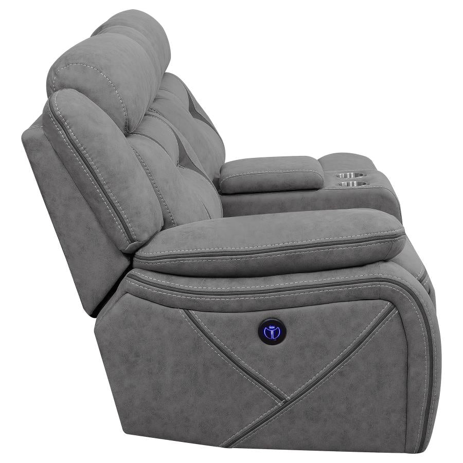 Higgins Grey Laf Power Loveseat - MyWaynesHome #