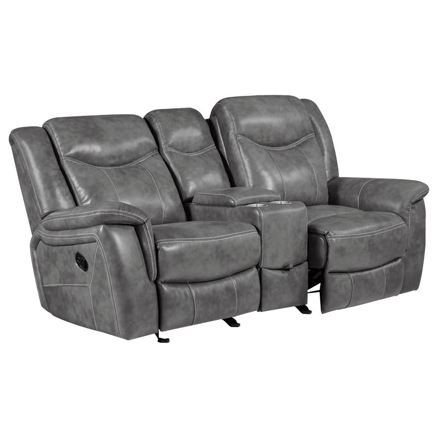 Conrad Grey Glider Loveseat W/ Power Outlet - MyWaynesHome #