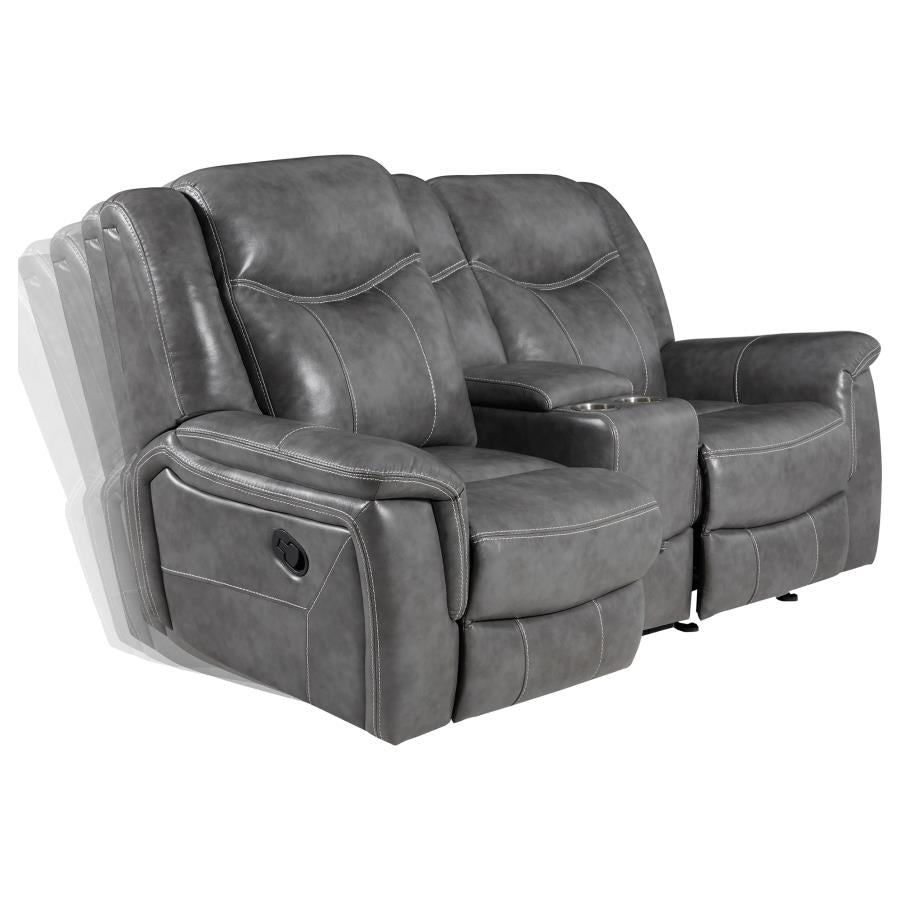 Conrad Grey Glider Loveseat W/ Power Outlet - MyWaynesHome #