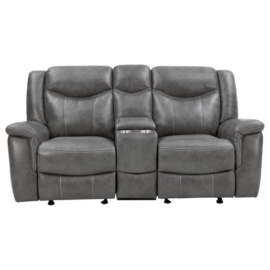 Conrad Grey Glider Loveseat W/ Power Outlet - MyWaynesHome #