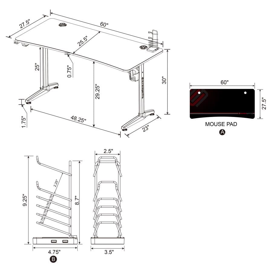 Tarnov Black Gaming Desk - MyWaynesHome #