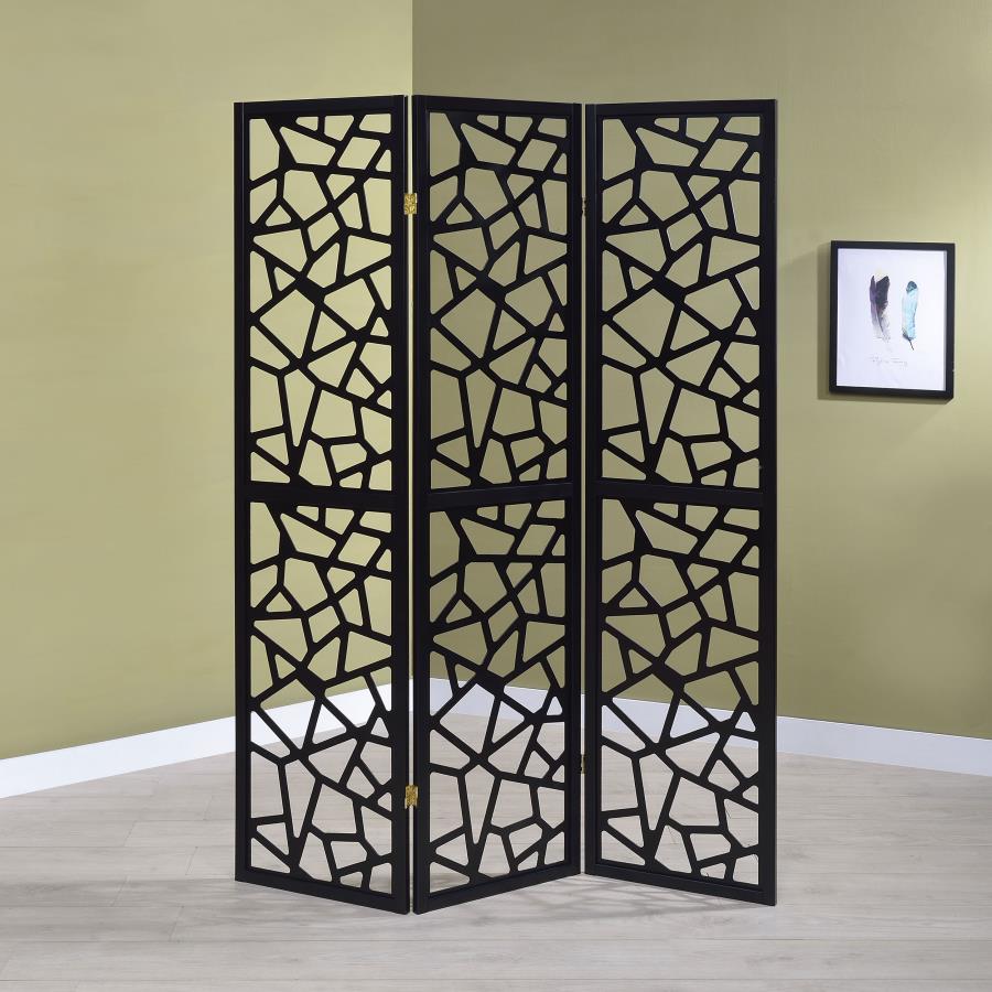 Nailan Black 3 Panel Room Divider - MyWaynesHome #