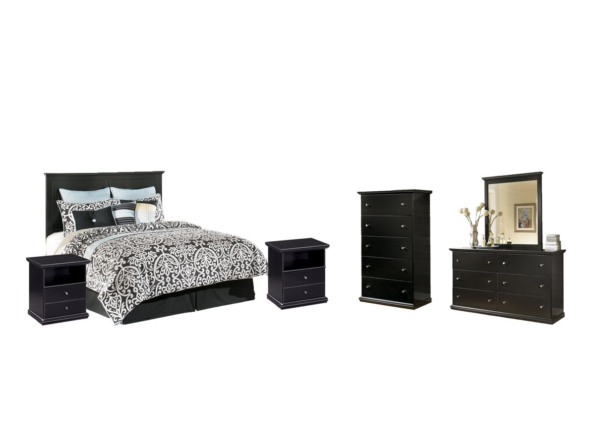 Maribel Queen/Full Panel Headboard Bed with Mirrored Dresser, Chest and 2 Nightstands - MyWaynesHome #