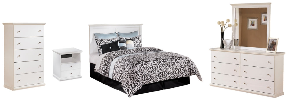 Bostwick Shoals Queen/Full Panel Headboard Bed with Mirrored Dresser, Chest and Nightstand