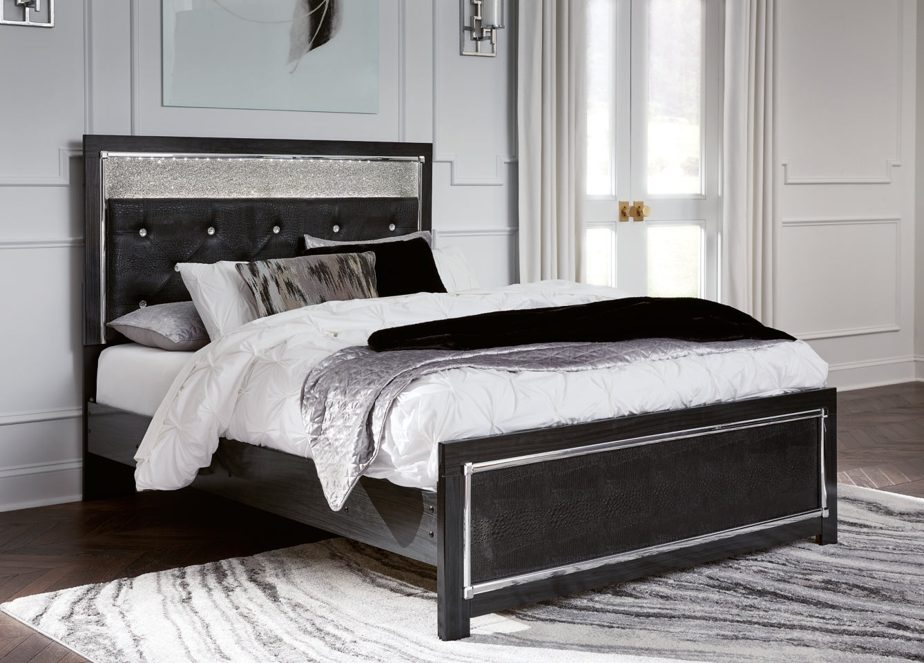 Kaydell Queen Upholstered Panel Bed with Mirrored Dresser, Chest and Nightstand - MyWaynesHome #