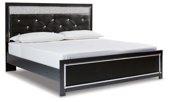 Kaydell King Upholstered Panel Platform Bed with Mirrored Dresser - MyWaynesHome #