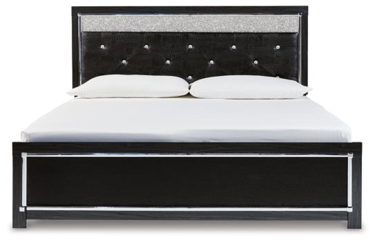 Kaydell King Upholstered Panel Platform Bed with Mirrored Dresser - MyWaynesHome #