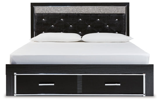 Kaydell King Upholstered Panel Storage Bed with Mirrored Dresser and 2 Nightstands - MyWaynesHome #