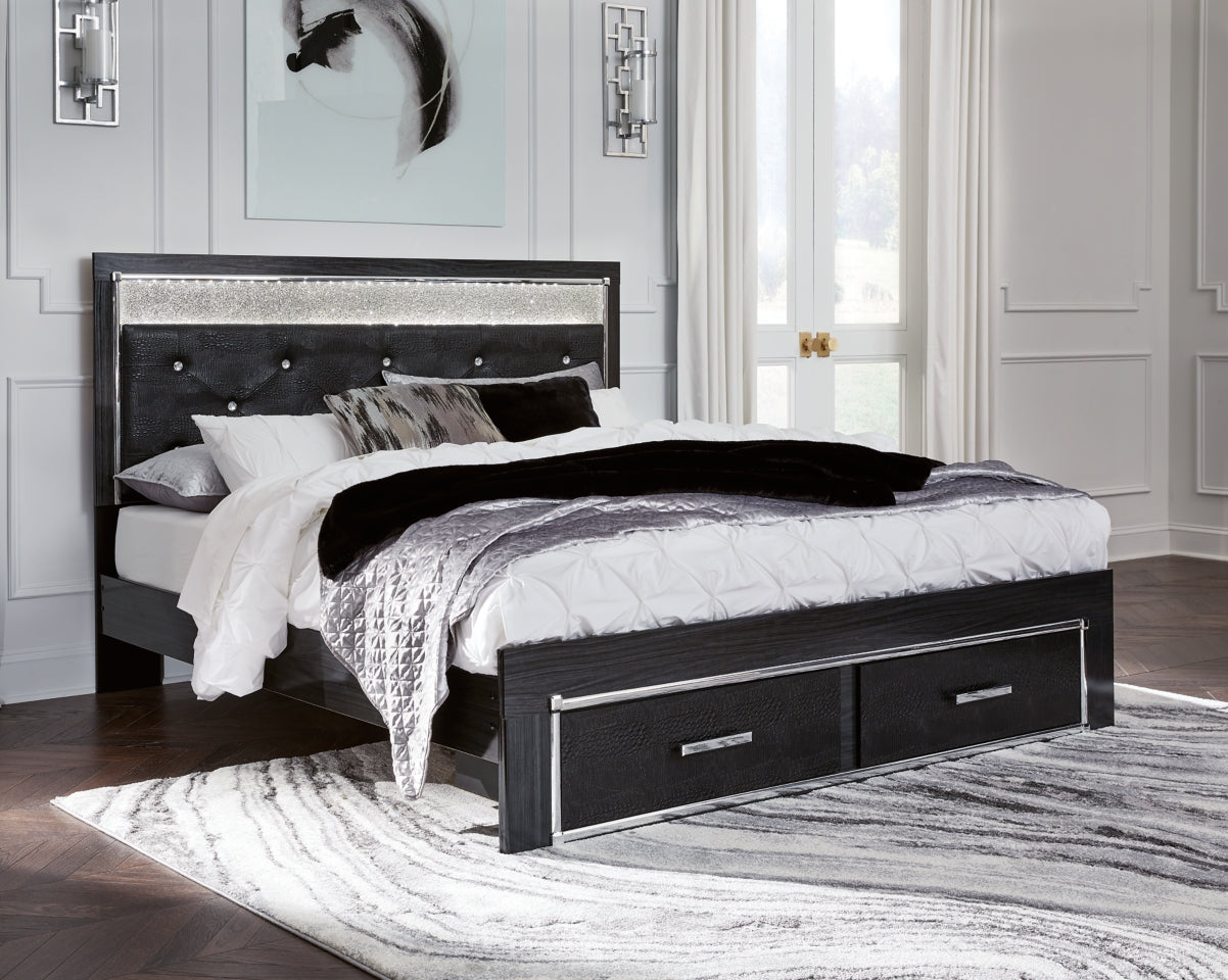 Kaydell King Upholstered Panel Storage Bed with Mirrored Dresser, Chest and Nightstand - MyWaynesHome #