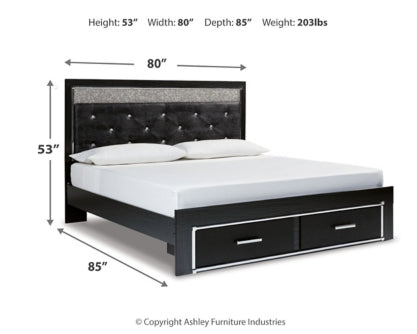 Kaydell King Upholstered Panel Storage Bed with Mirrored Dresser - MyWaynesHome #