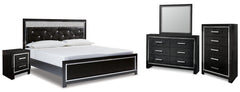 Kaydell King Upholstered Panel Platform Bed with Mirrored Dresser, Chest and Nightstand - MyWaynesHome #