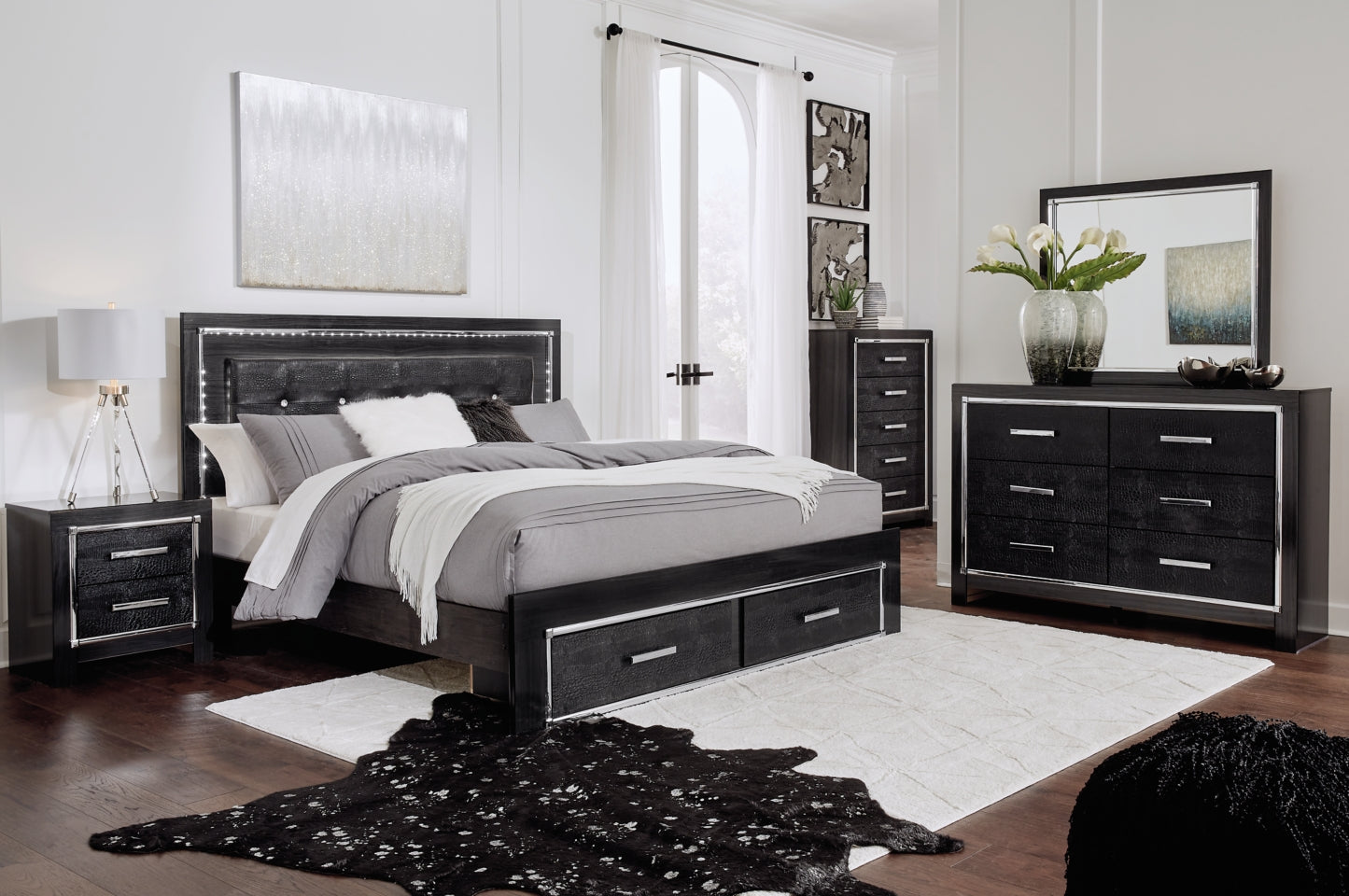 Kaydell King Panel Bed with Storage with Mirrored Dresser, Chest and Nightstand - MyWaynesHome #