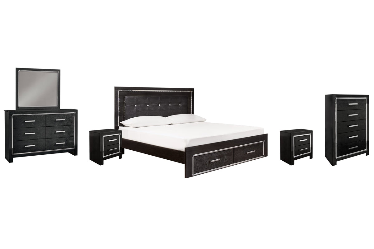 Kaydell King Panel Bed with Storage with Mirrored Dresser, Chest and 2 Nightstands - MyWaynesHome #