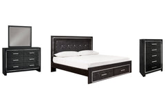 Kaydell King Panel Bed with Storage with Mirrored Dresser and Chest - MyWaynesHome #