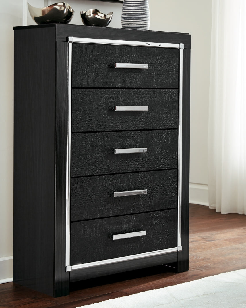 Kaydell King Panel Bed with Storage with Mirrored Dresser and Chest - MyWaynesHome #