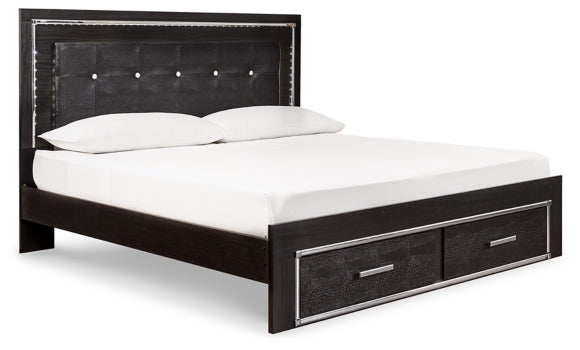 Kaydell King Panel Bed with Storage with Mirrored Dresser and Chest - MyWaynesHome #