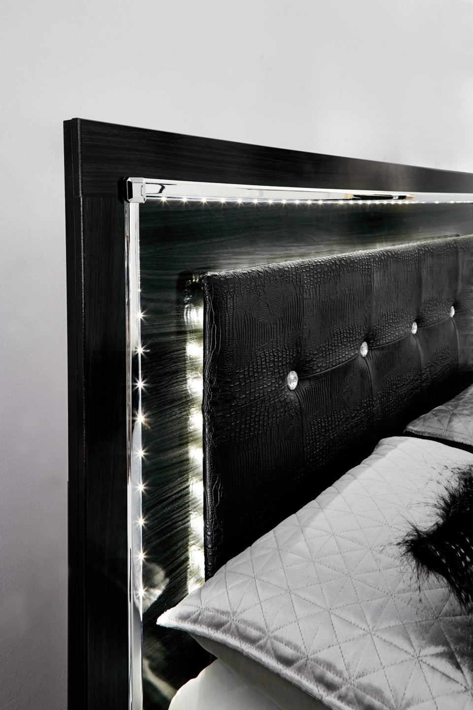 Kaydell King Panel Bed with Storage with Mirrored Dresser and Chest - MyWaynesHome #