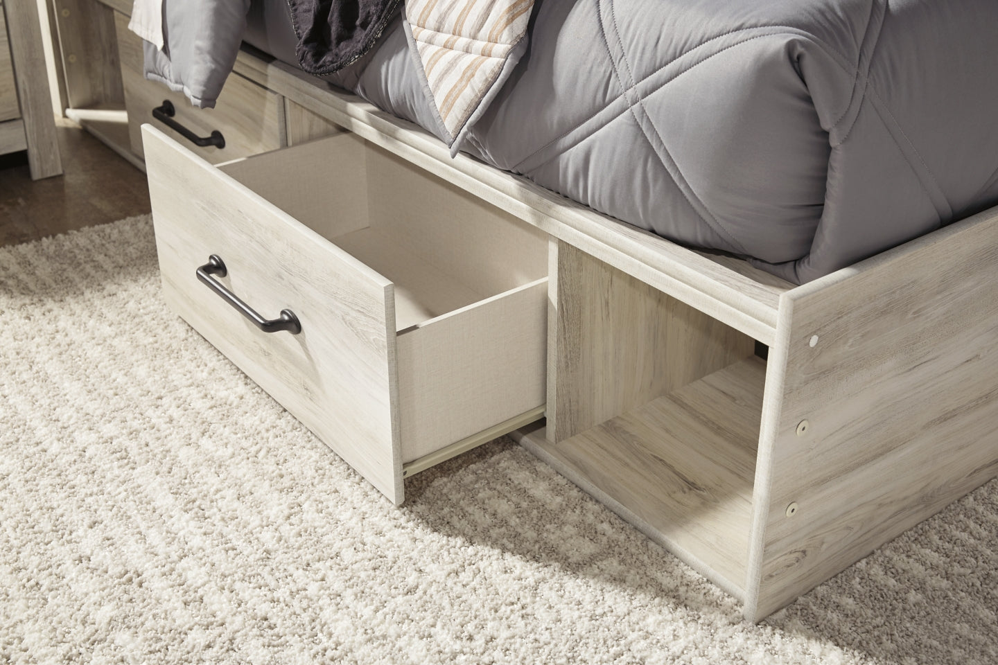 Cambeck Twin Panel Bed with 2 Storage Drawers with Mirrored Dresser - MyWaynesHome #