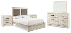 Cambeck King Upholstered Panel Bed with Mirrored Dresser and 2 Nightstands - MyWaynesHome #