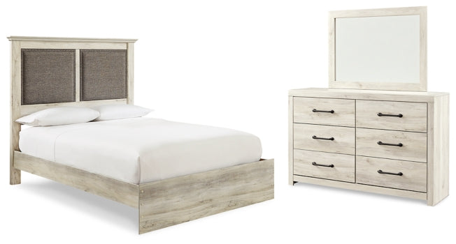 Cambeck King Upholstered Panel Bed with Mirrored Dresser - MyWaynesHome #
