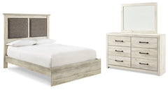 Cambeck King Upholstered Panel Bed with Mirrored Dresser - MyWaynesHome #
