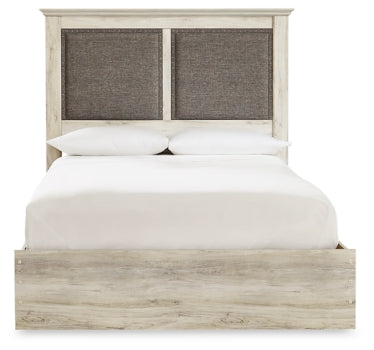 Cambeck King Upholstered Panel Bed with Mirrored Dresser - MyWaynesHome #