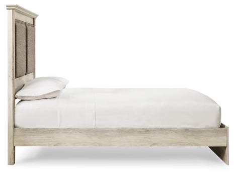 Cambeck King Upholstered Panel Bed with Mirrored Dresser - MyWaynesHome #