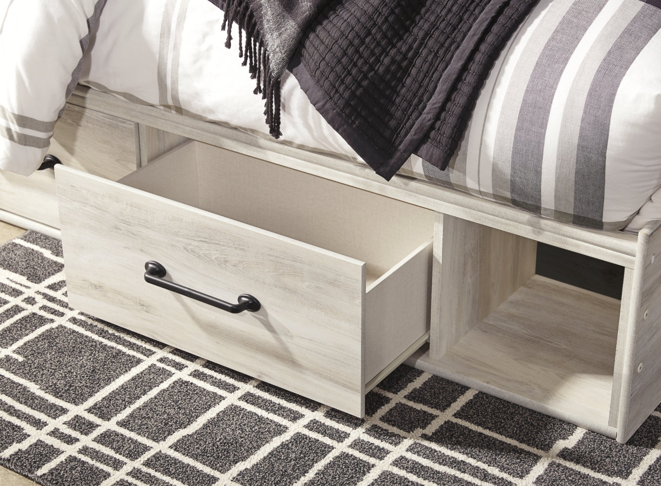 Cambeck Twin Panel Bed with 2 Storage Drawers with Mirrored Dresser and Chest - MyWaynesHome #