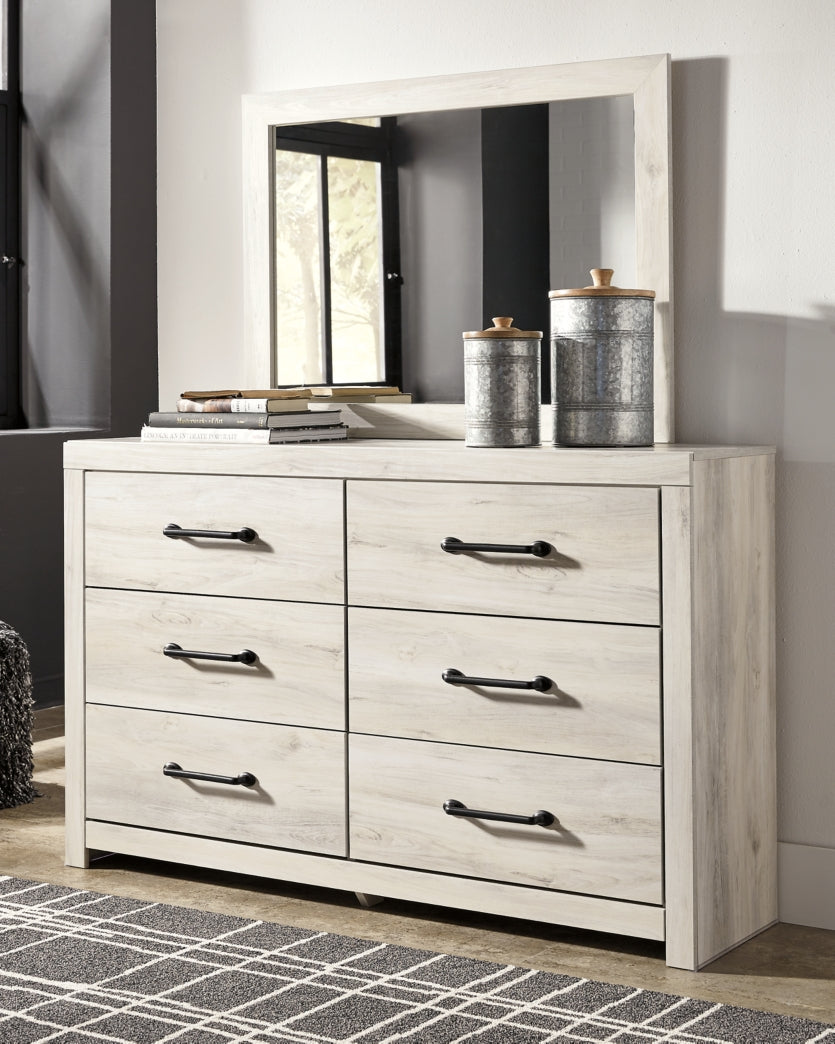 Cambeck King Upholstered Panel Bed with Mirrored Dresser - MyWaynesHome #