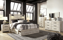 Cambeck Twin Panel Bed with 2 Storage Drawers with Mirrored Dresser, Chest and Nightstand - MyWaynesHome #