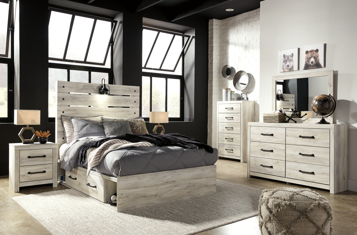 Cambeck Twin Panel Bed with 2 Storage Drawers with Mirrored Dresser, Chest and Nightstand - MyWaynesHome #