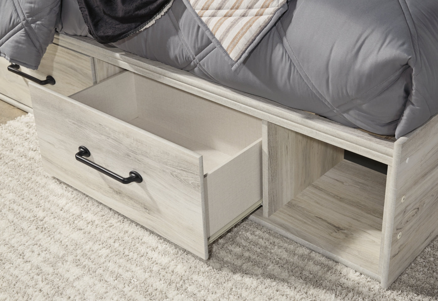 Cambeck Twin Panel Bed with 4 Storage Drawers with Mirrored Dresser and Chest - MyWaynesHome #