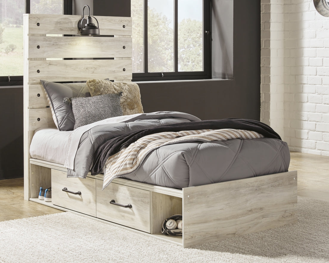 Cambeck Twin Panel Bed with 2 Storage Drawers with Mirrored Dresser and Chest - MyWaynesHome #