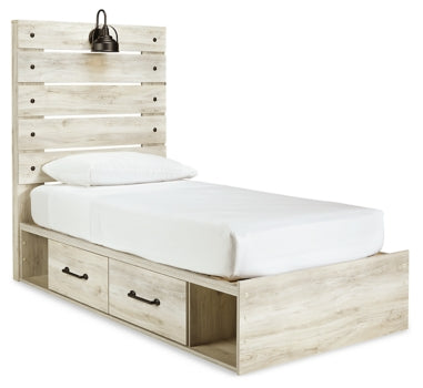 Cambeck Twin Panel Bed with 2 Storage Drawers with Mirrored Dresser, Chest and Nightstand - MyWaynesHome #