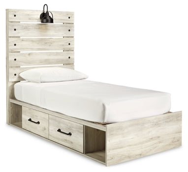 Cambeck Twin Panel Bed with 4 Storage Drawers with Mirrored Dresser and Chest - MyWaynesHome #