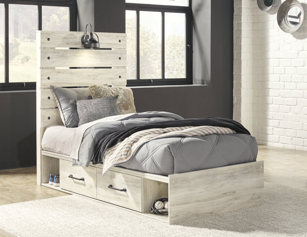 Cambeck Twin Panel Bed with 4 Storage Drawers with Dresser - MyWaynesHome #