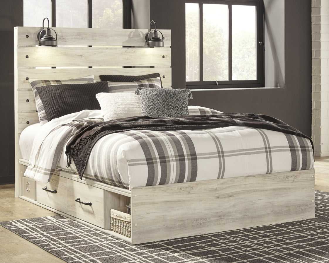 Cambeck Twin Panel Bed with 2 Storage Drawers with Mirrored Dresser and Chest - MyWaynesHome #