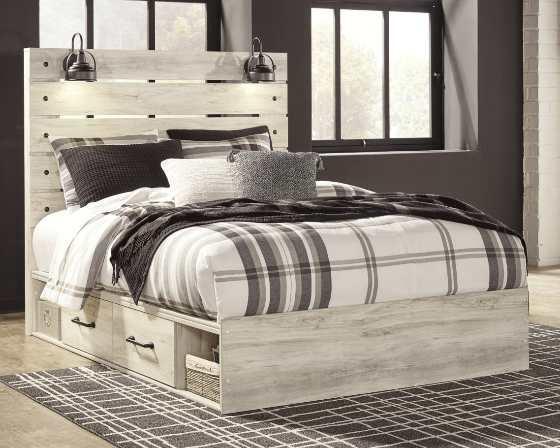 Cambeck Twin Panel Bed with 4 Storage Drawers with Mirrored Dresser and Chest - MyWaynesHome #