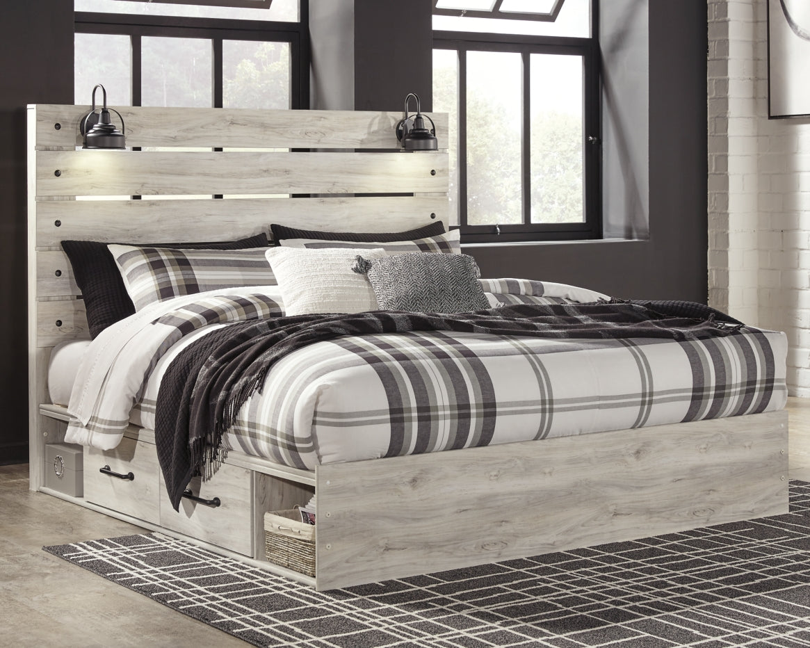 Cambeck Twin Panel Bed with 2 Storage Drawers with Mirrored Dresser - MyWaynesHome #