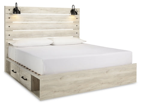 Cambeck King Panel Bed with 2 Storage Drawers with Mirrored Dresser and Chest - MyWaynesHome #