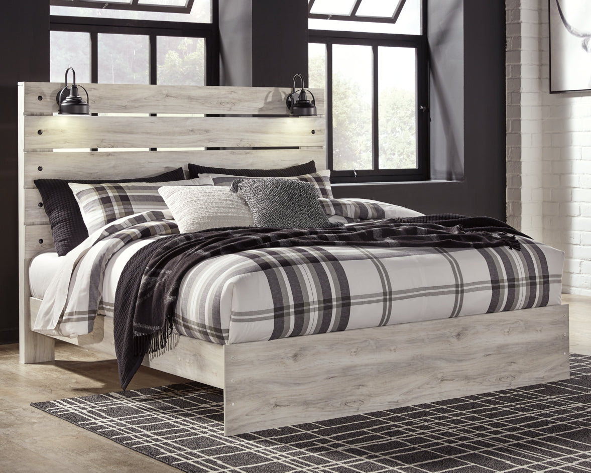 Cambeck King Panel Bed with Mirrored Dresser and Chest - MyWaynesHome #