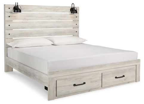 Cambeck King Panel Bed with 2 Storage Drawers with Mirrored Dresser, Chest and 2 Nightstands - MyWaynesHome #